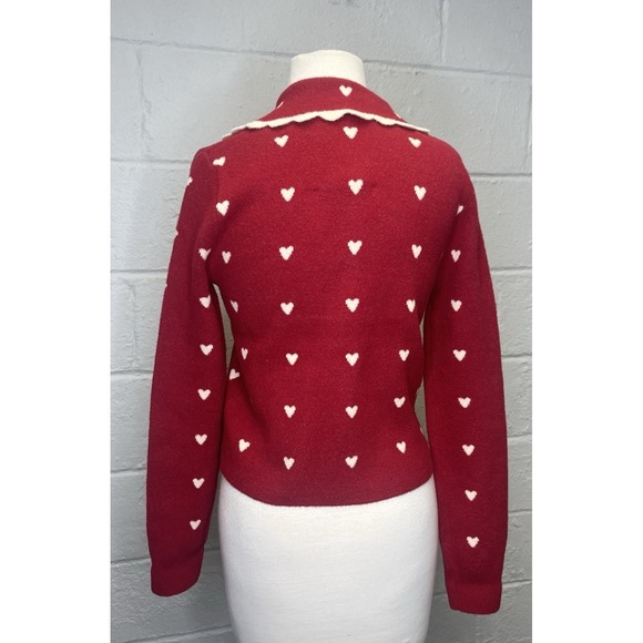 Anthropologie NVLT Heart Coatigan Knit Jacket Cardigan XXS Red Peter Pan Collar - Picture 6 of 10